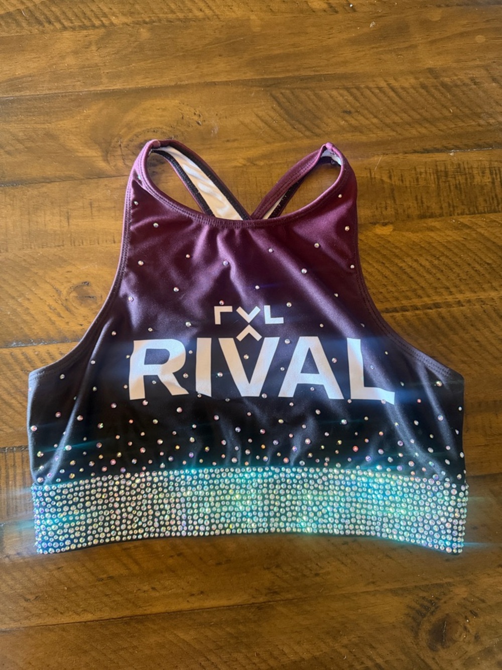 RIVAL Ombre Rhinestone Athletic Crop Top - Burgundy to Black